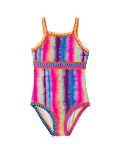 Kids Tie Dye Rainbow Embroidered High Neck One Piece (FINAL SALE)*PQ Swim Shop