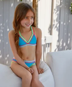 Kids Turquoise Rainbow Embroidered Bikini*PQ Swim New